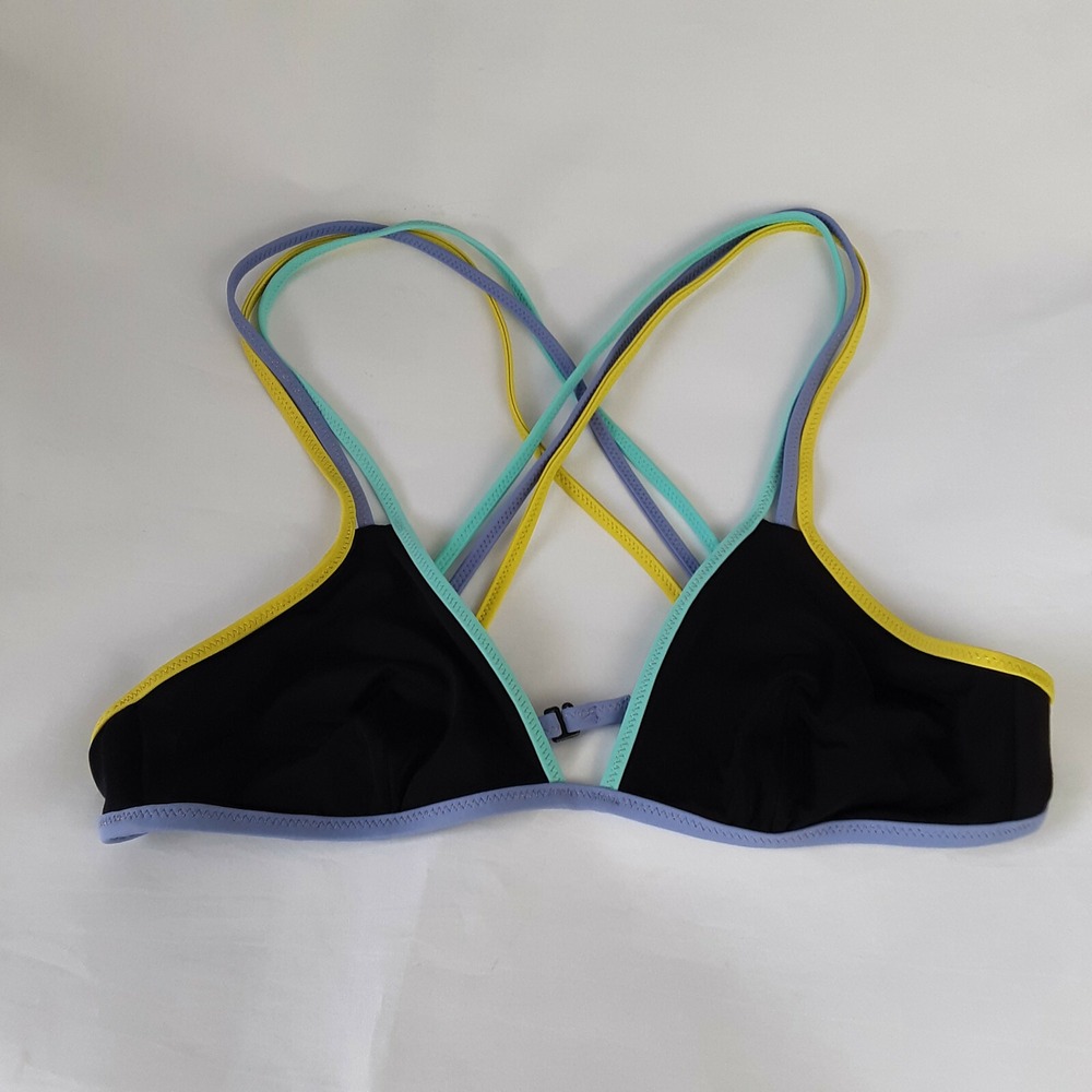 Victoria Secret Strappy Bikini Bathing Suit Top Only Tri-Color w/ Black M Medium